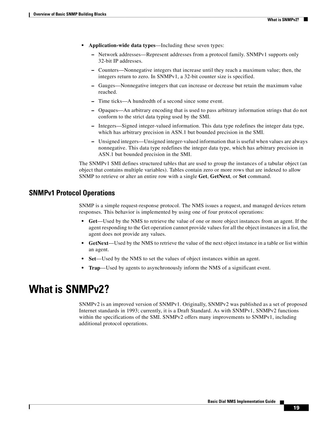 Cisco Systems Dial NMS manual What is SNMPv2?, SNMPv1 Protocol Operations 