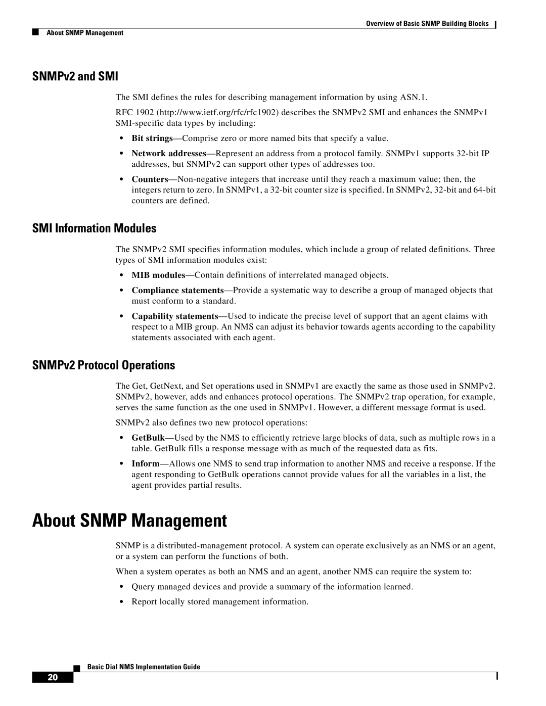 Cisco Systems Dial NMS manual About Snmp Management, SNMPv2 and SMI 