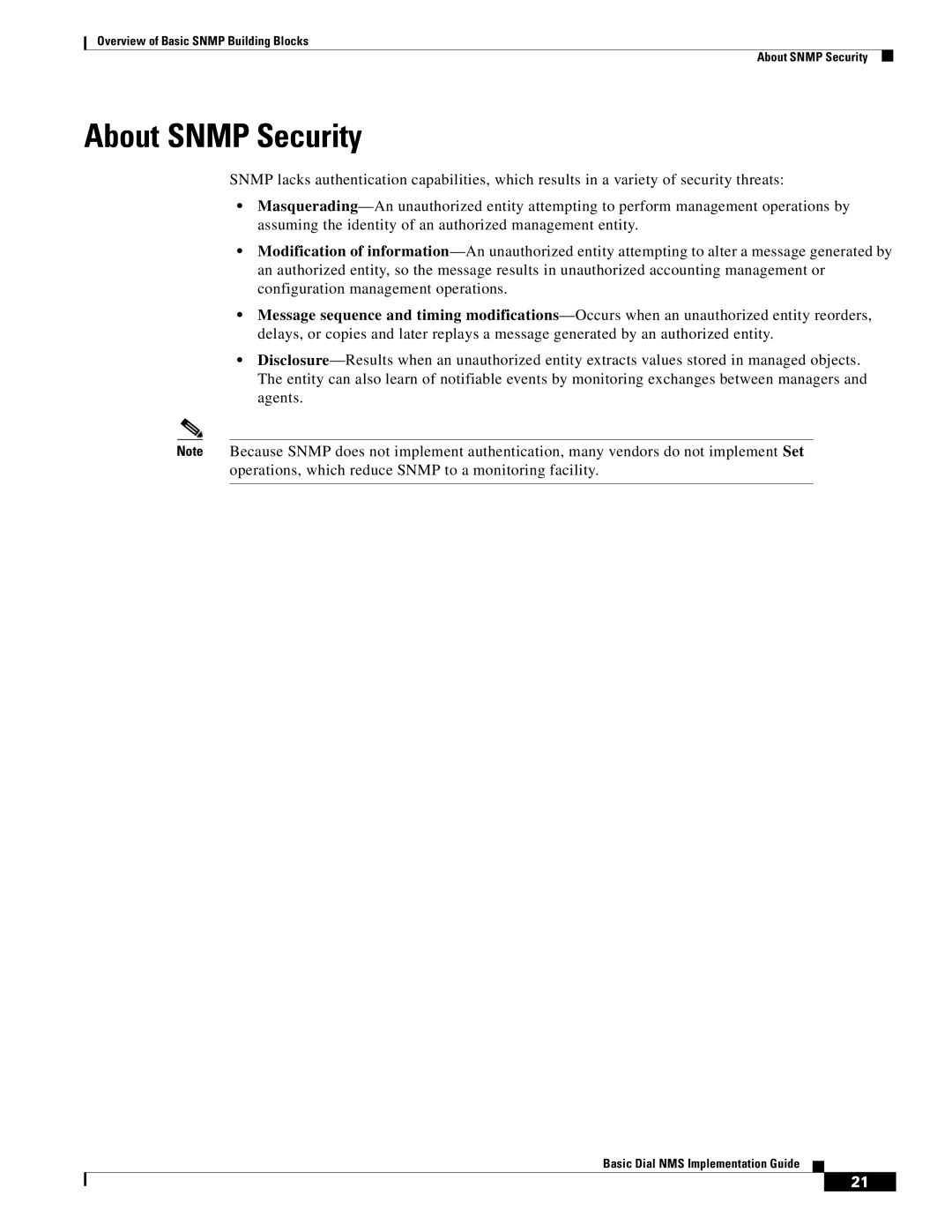 Cisco Systems Dial NMS manual About Snmp Security 