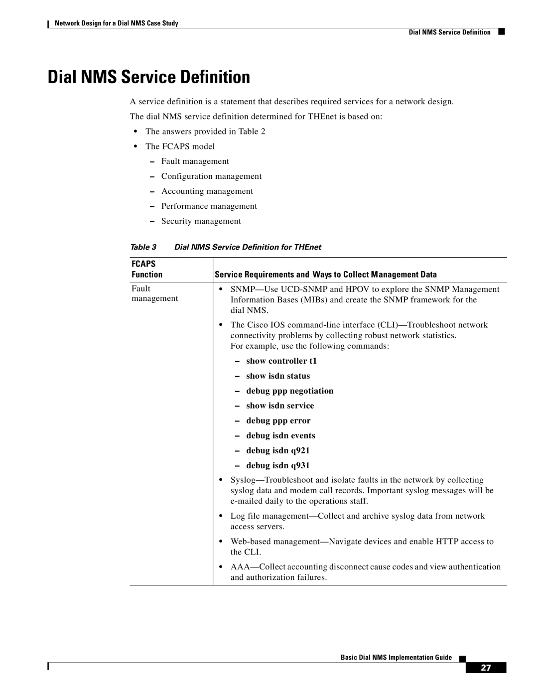 Cisco Systems manual Dial NMS Service Definition 