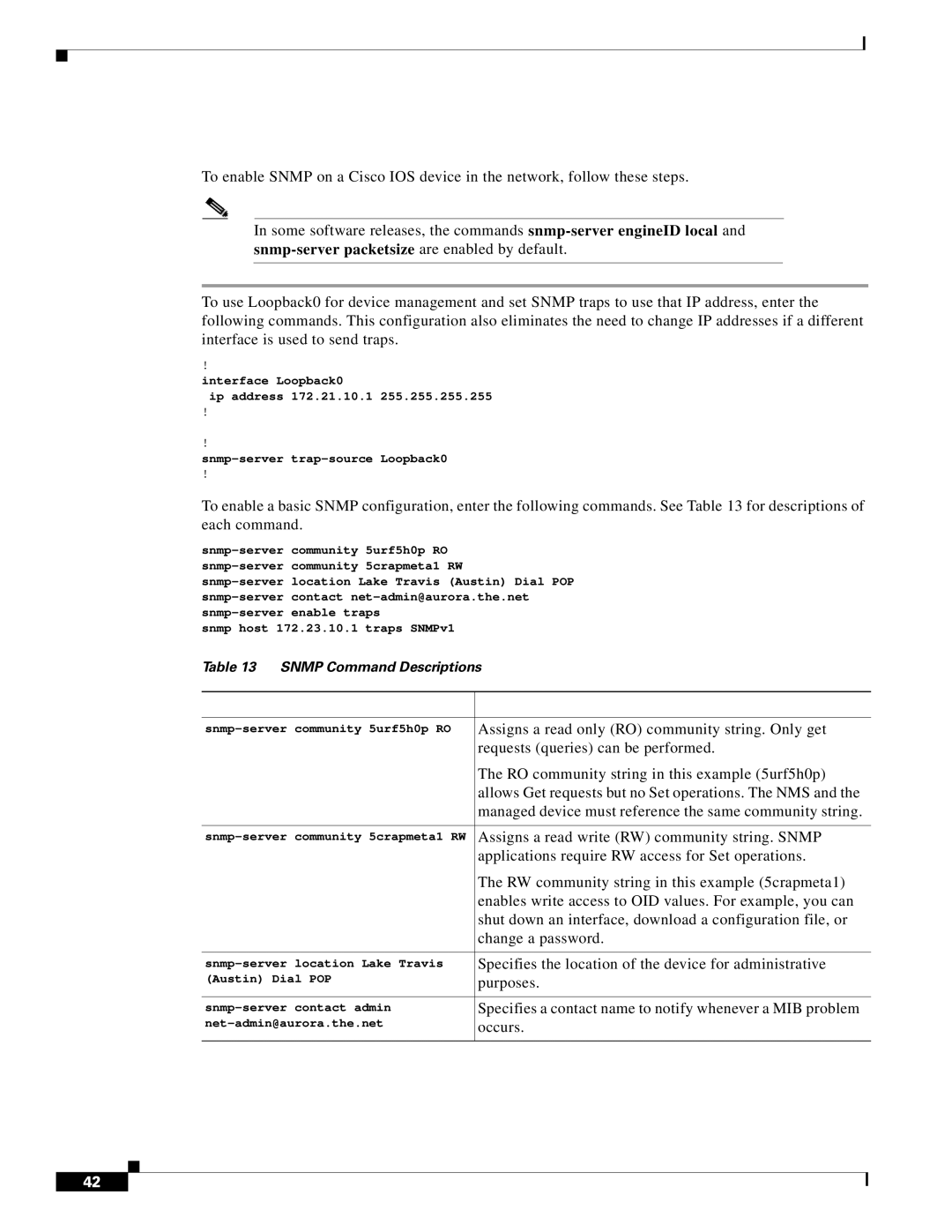 Cisco Systems Dial NMS manual Enabling Snmp, Command Purpose 