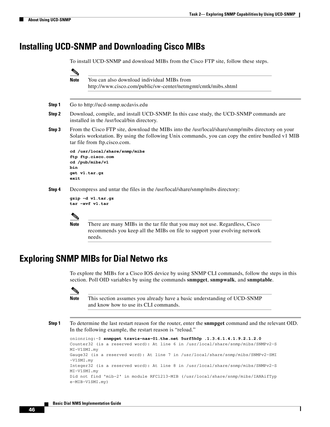 Cisco Systems Dial NMS manual Installing UCD-SNMP and Downloading Cisco MIBs, Exploring Snmp MIBs for Dial Netwo rks 