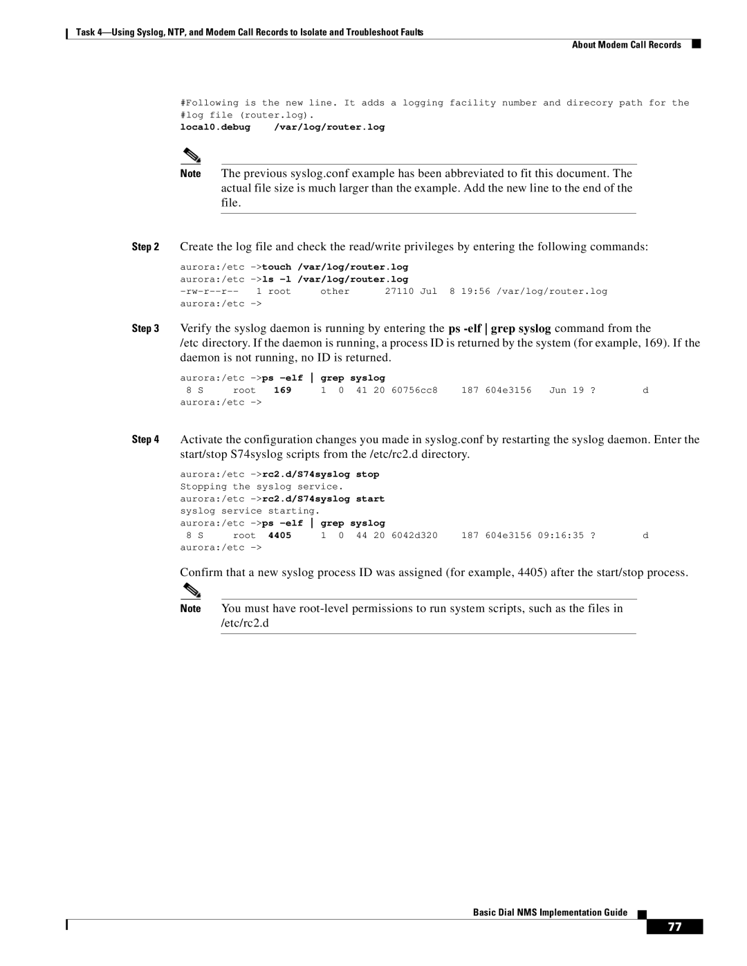 Cisco Systems Dial NMS manual Daemon is not running, no ID is returned 