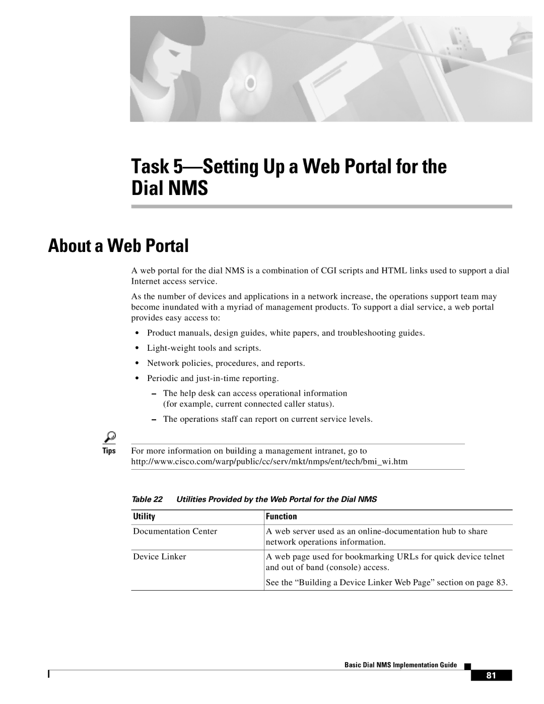 Cisco Systems Dial NMS manual About a Web Portal, Utility Function 