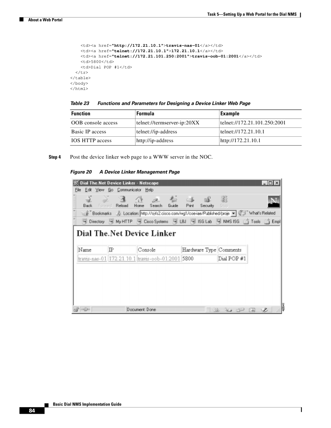 Cisco Systems Dial NMS manual Function Formula Example, Device Linker Management 