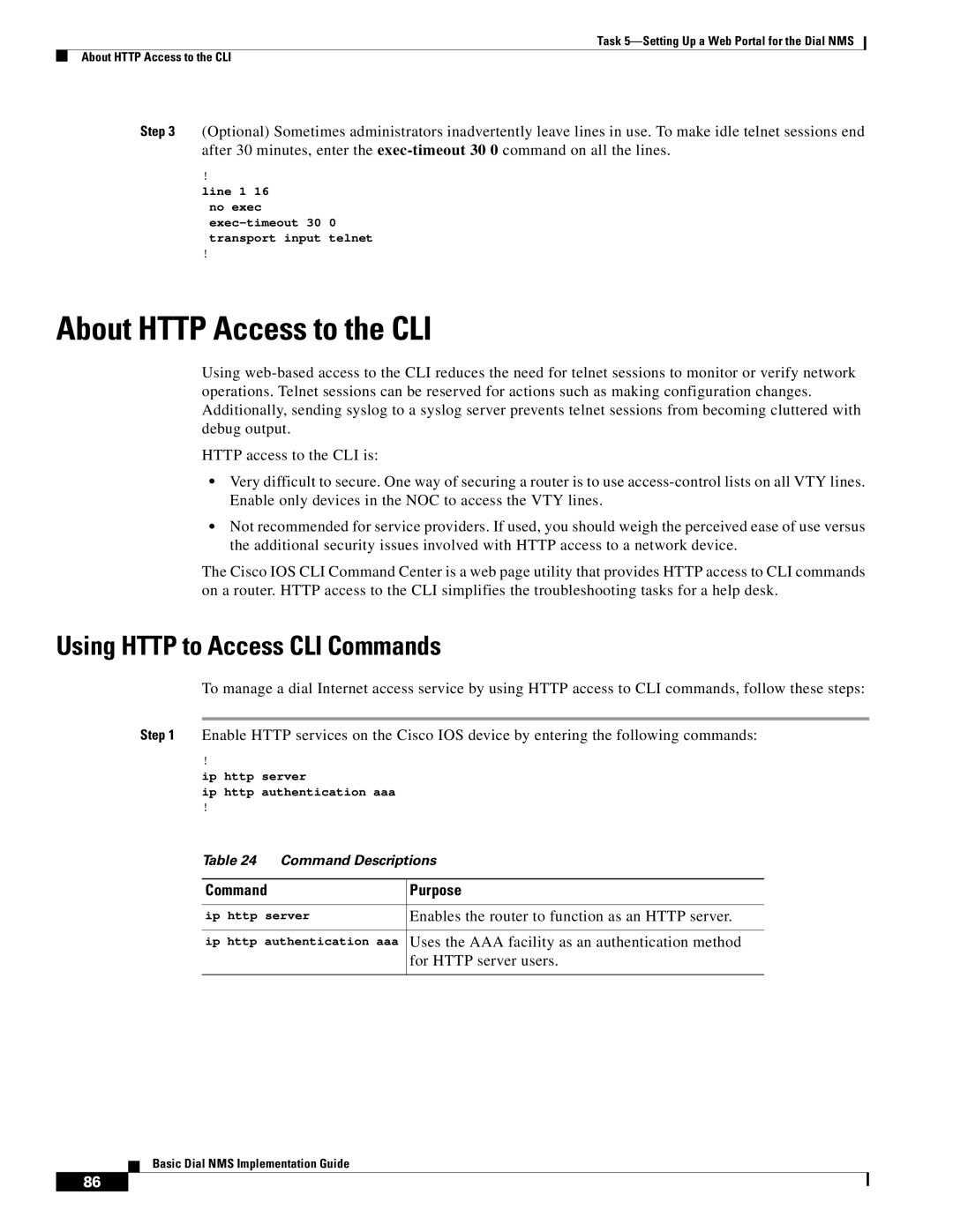 Cisco Systems Dial NMS manual About Http Access to the CLI, Using Http to Access CLI Commands, For Http server users 