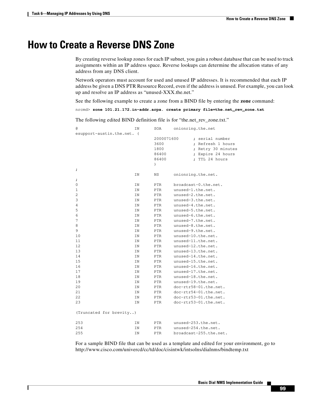 Cisco Systems Dial NMS manual How to Create a Reverse DNS Zone 