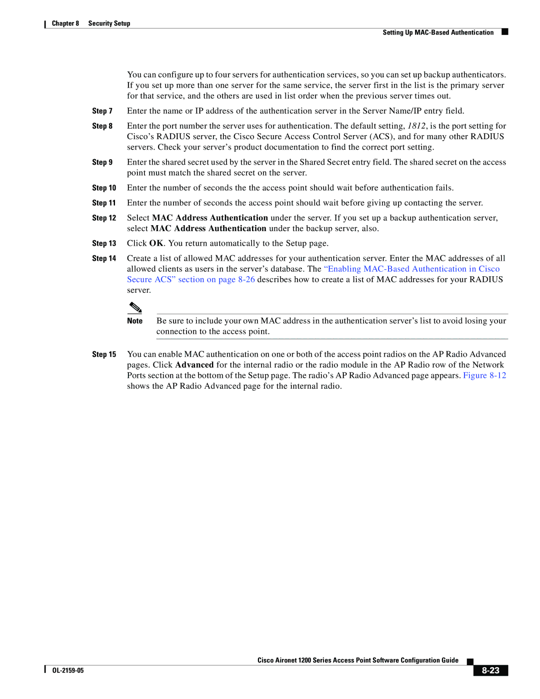 Cisco Systems DL-2159-05 manual Security Setup Setting Up MAC-Based Authentication 