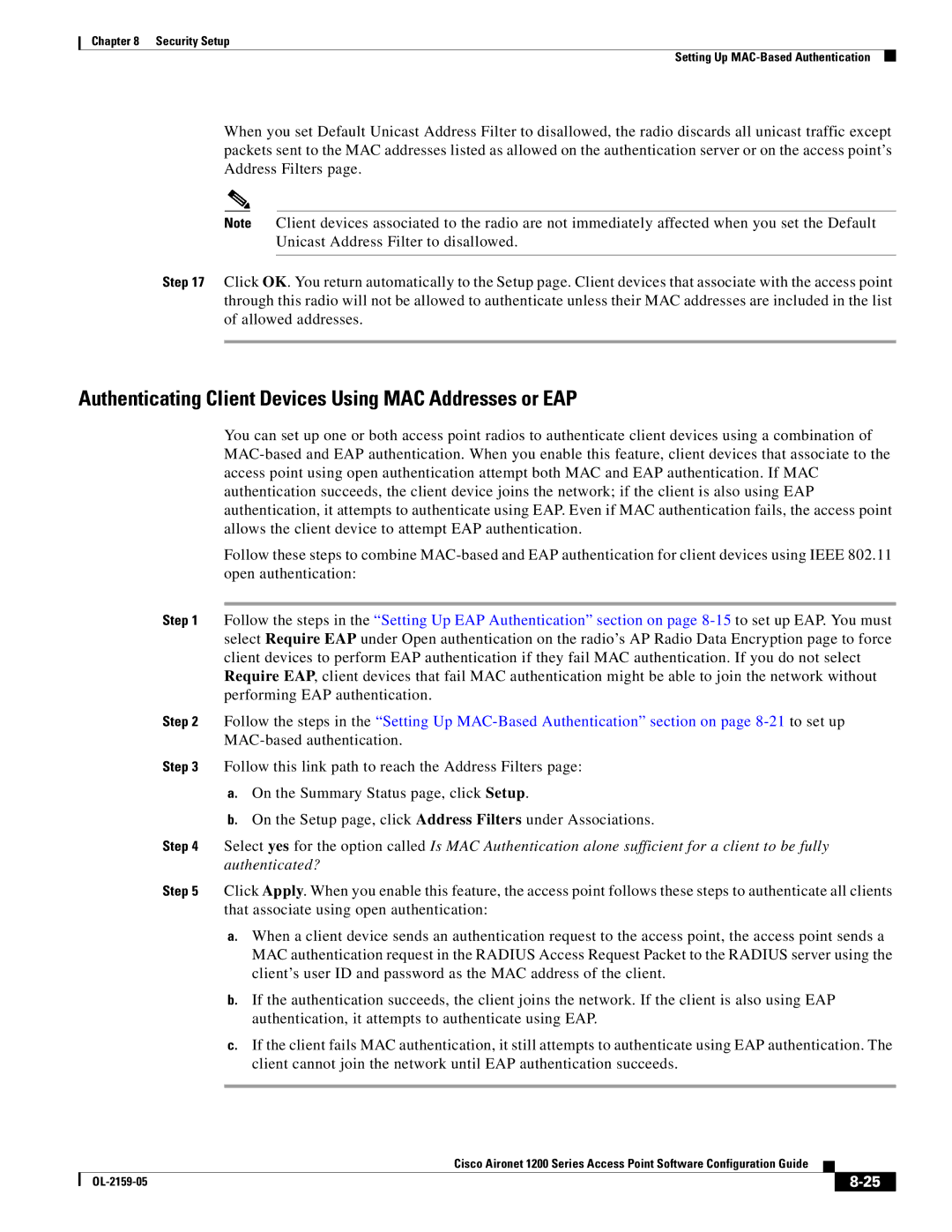 Cisco Systems DL-2159-05 manual Authenticating Client Devices Using MAC Addresses or EAP 