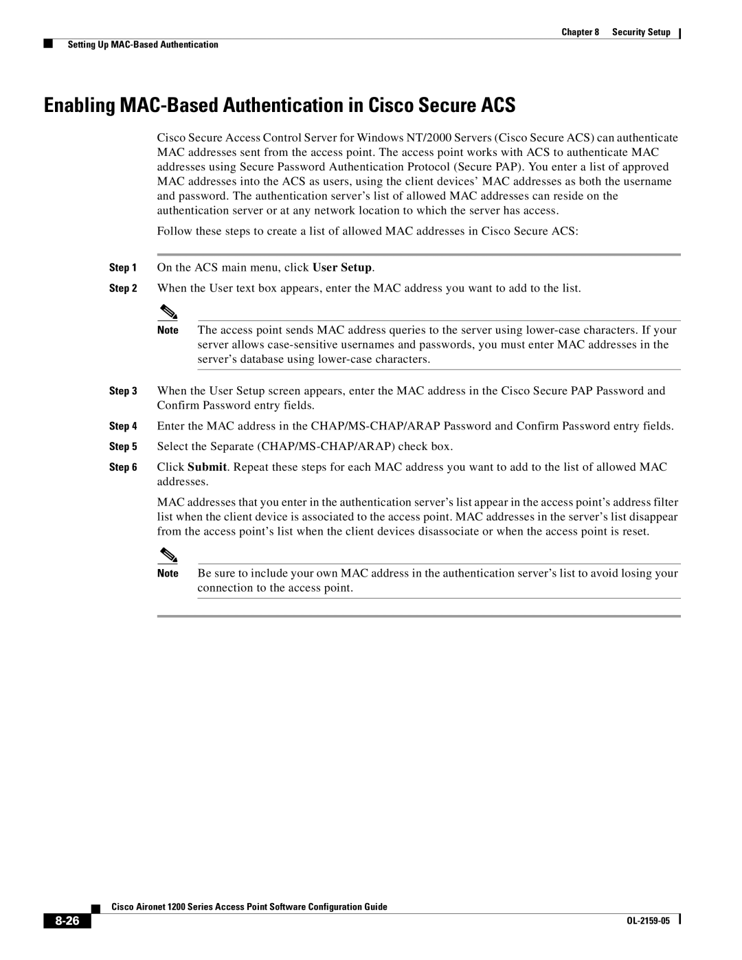 Cisco Systems DL-2159-05 manual Enabling MAC-Based Authentication in Cisco Secure ACS 