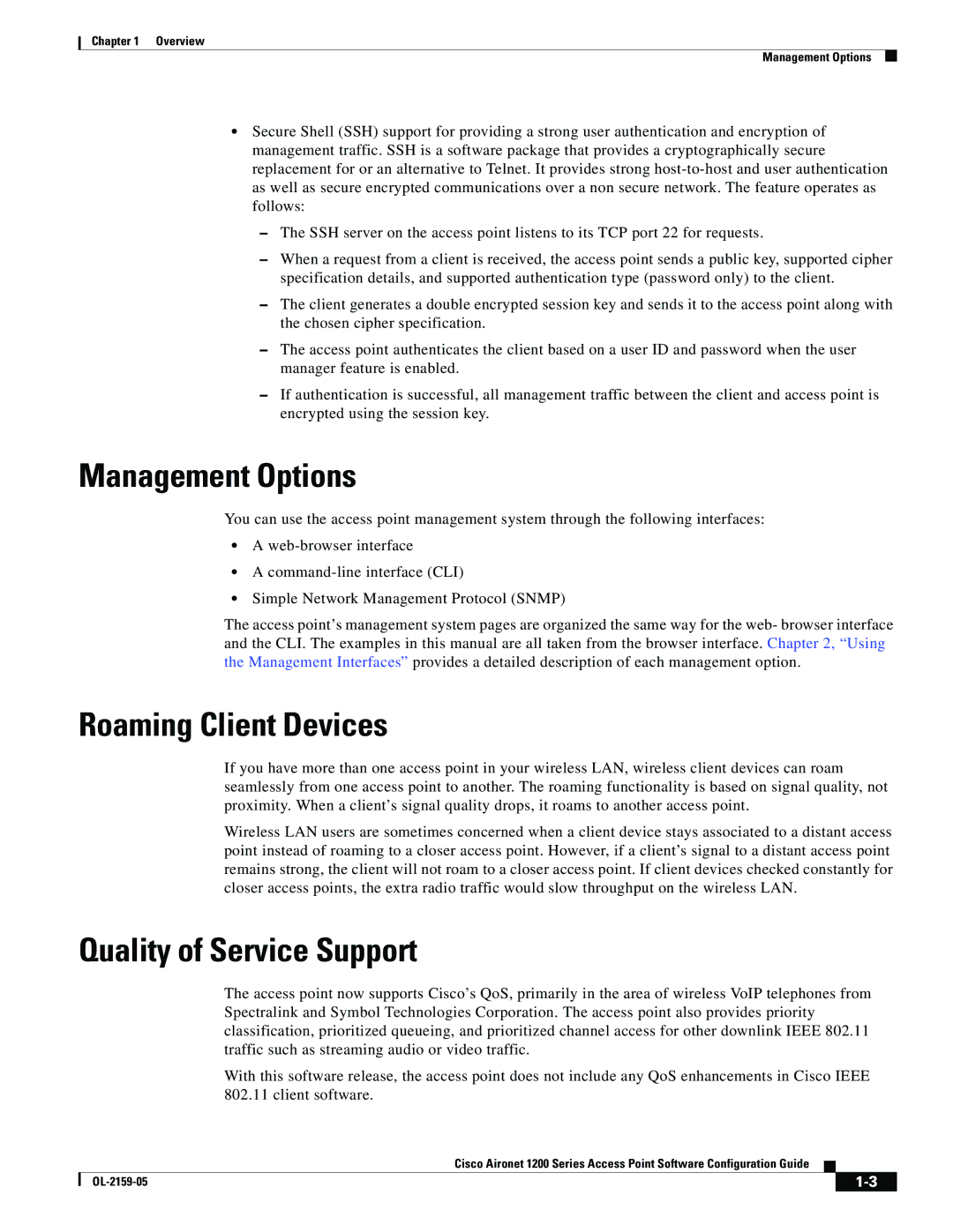 Cisco Systems DL-2159-05 manual Management Options, Roaming Client Devices, Quality of Service Support 