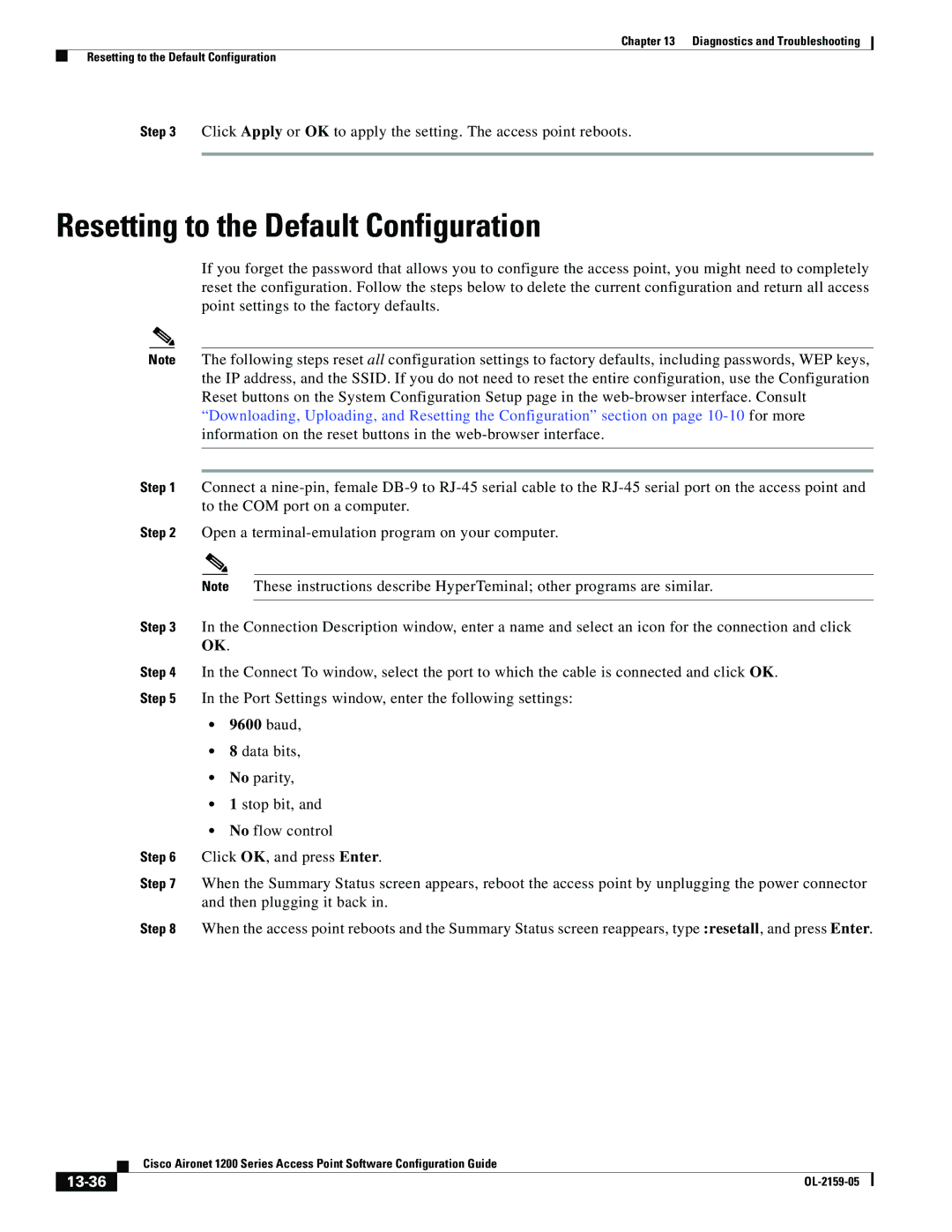 Cisco Systems DL-2159-05 manual Resetting to the Default Configuration, 13-36 