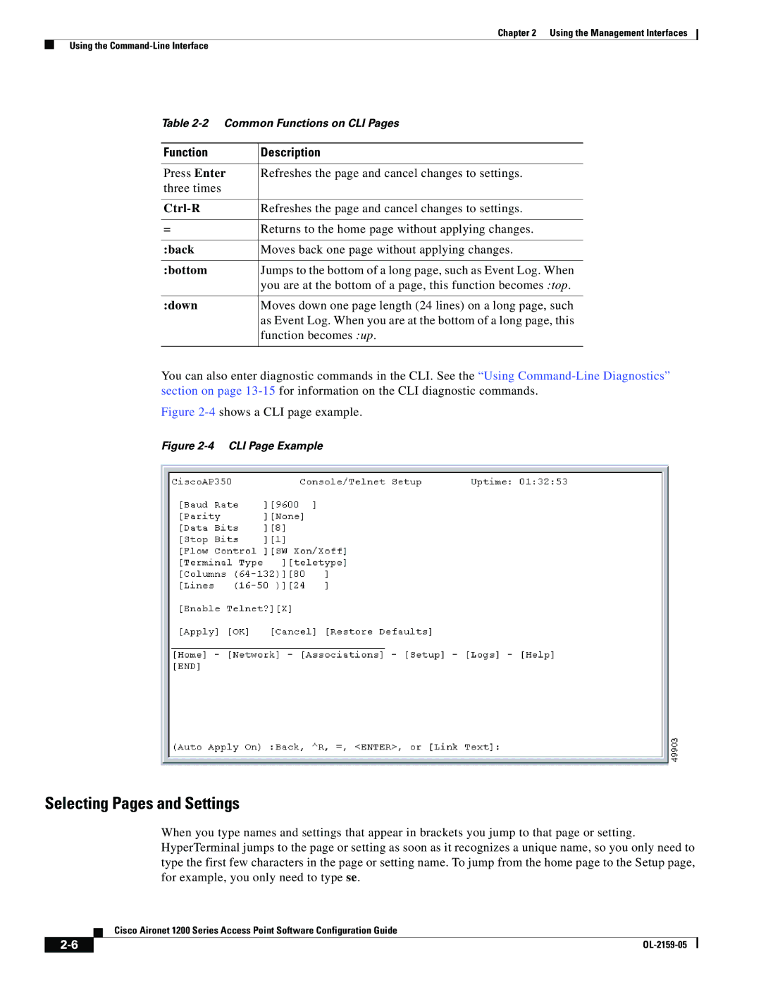 Cisco Systems DL-2159-05 manual Selecting Pages and Settings, Function Description 