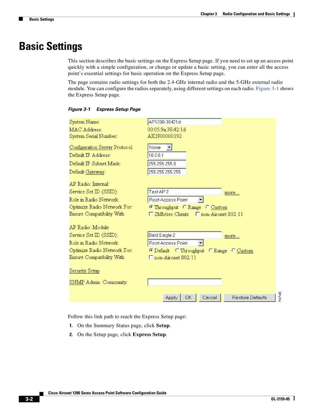 Cisco Systems DL-2159-05 manual Basic Settings, Express Setup 