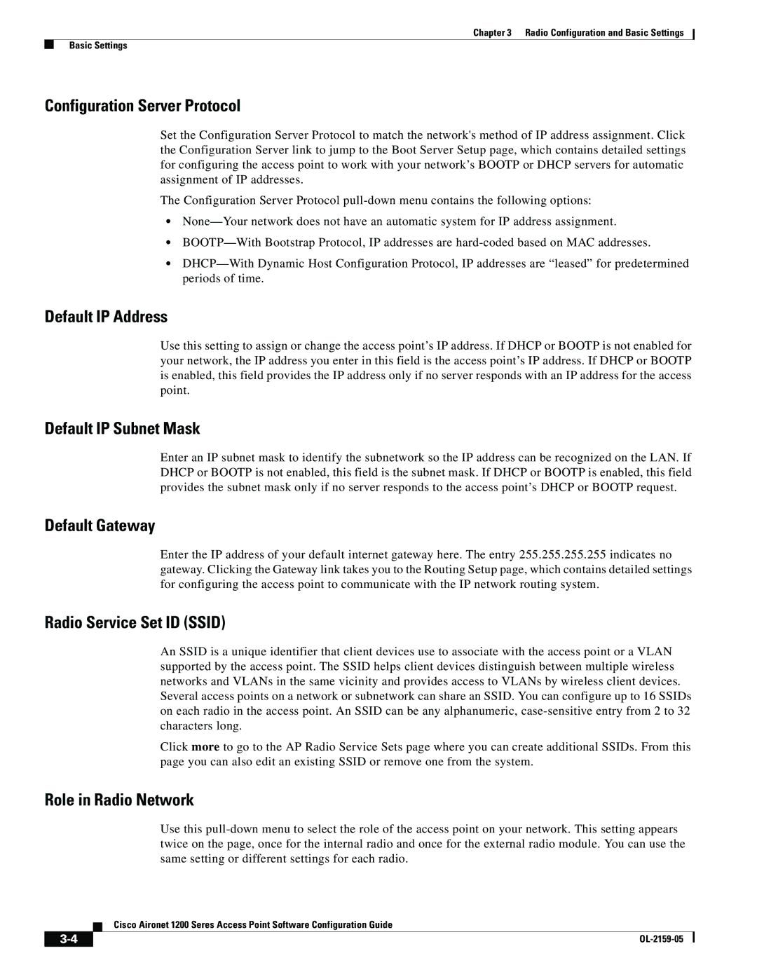 Cisco Systems DL-2159-05 manual Configuration Server Protocol, Default IP Address, Default IP Subnet Mask, Default Gateway 