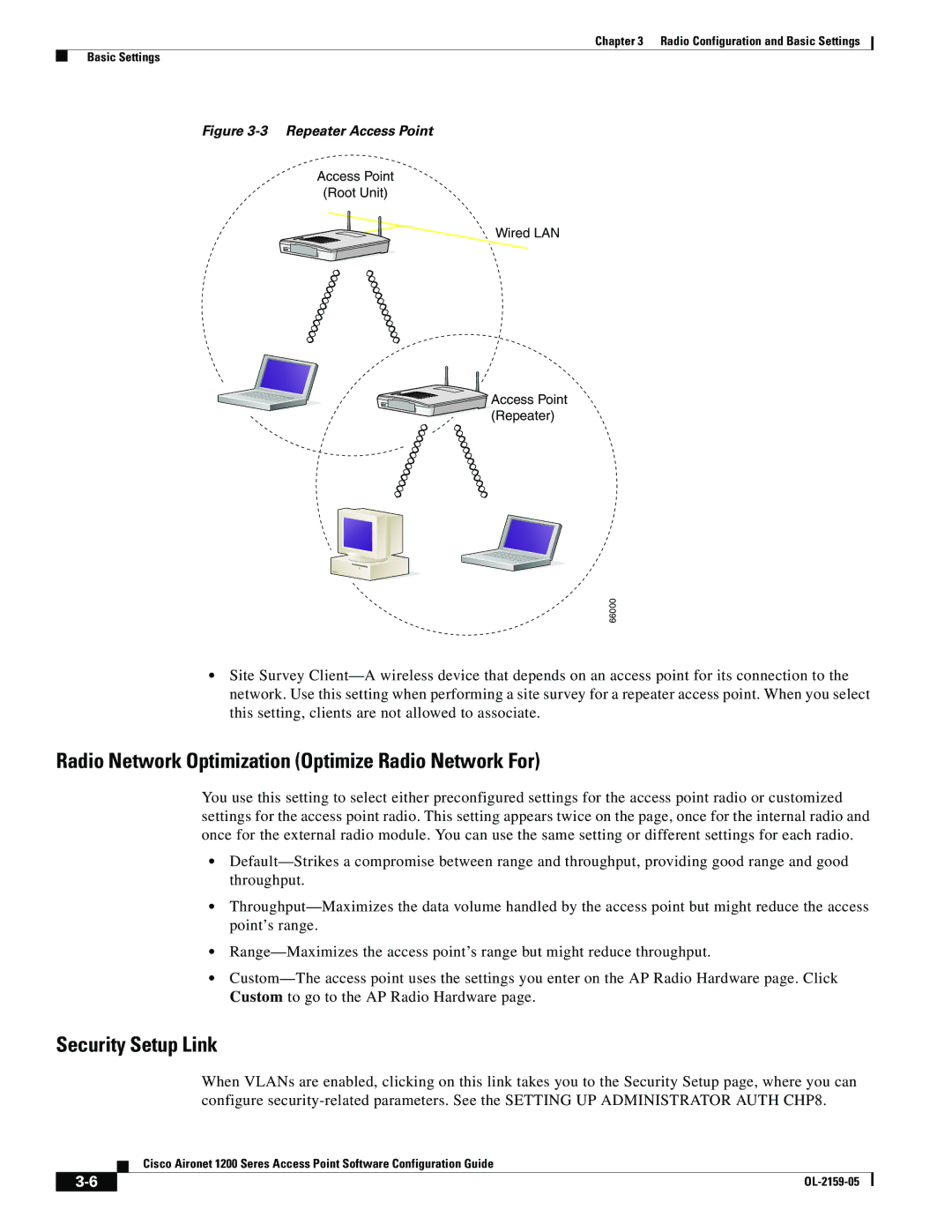 Cisco Systems DL-2159-05 manual Radio Network Optimization Optimize Radio Network For, Security Setup Link 