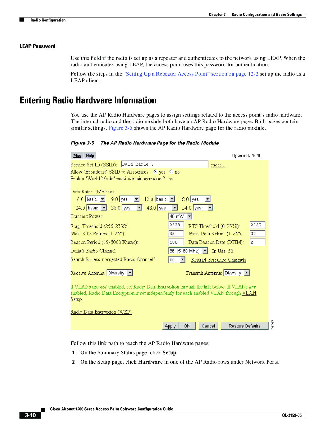 Cisco Systems DL-2159-05 manual Entering Radio Hardware Information, Leap Password 