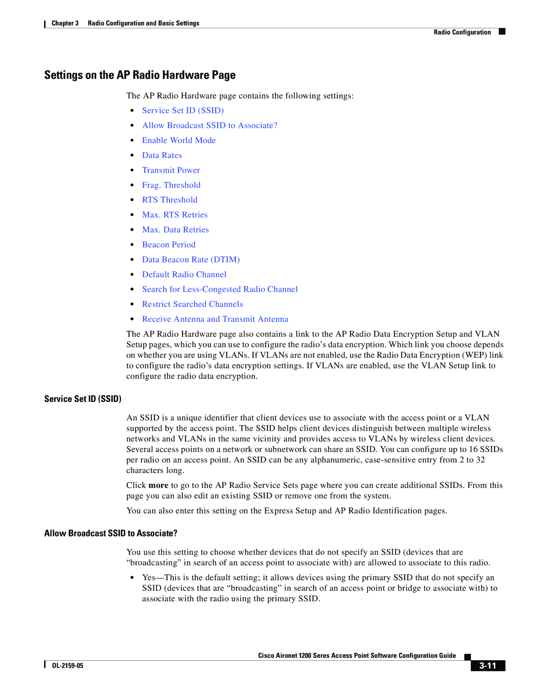 Cisco Systems DL-2159-05 manual Settings on the AP Radio Hardware, Allow Broadcast Ssid to Associate? 