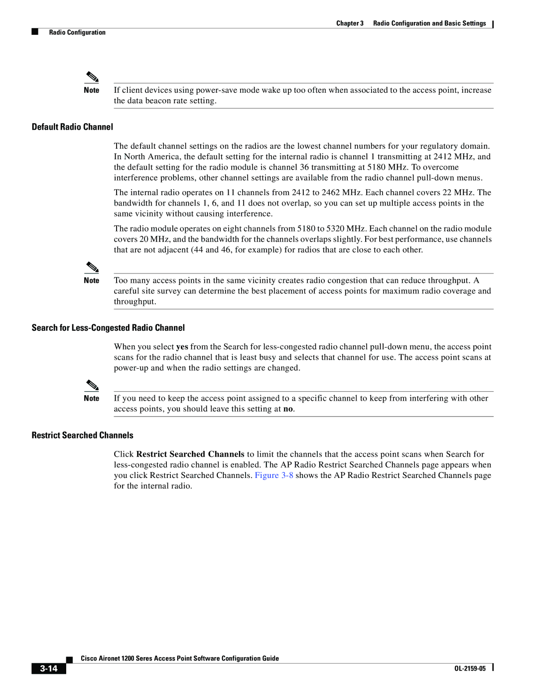 Cisco Systems DL-2159-05 manual Default Radio Channel, Search for Less-Congested Radio Channel, Restrict Searched Channels 