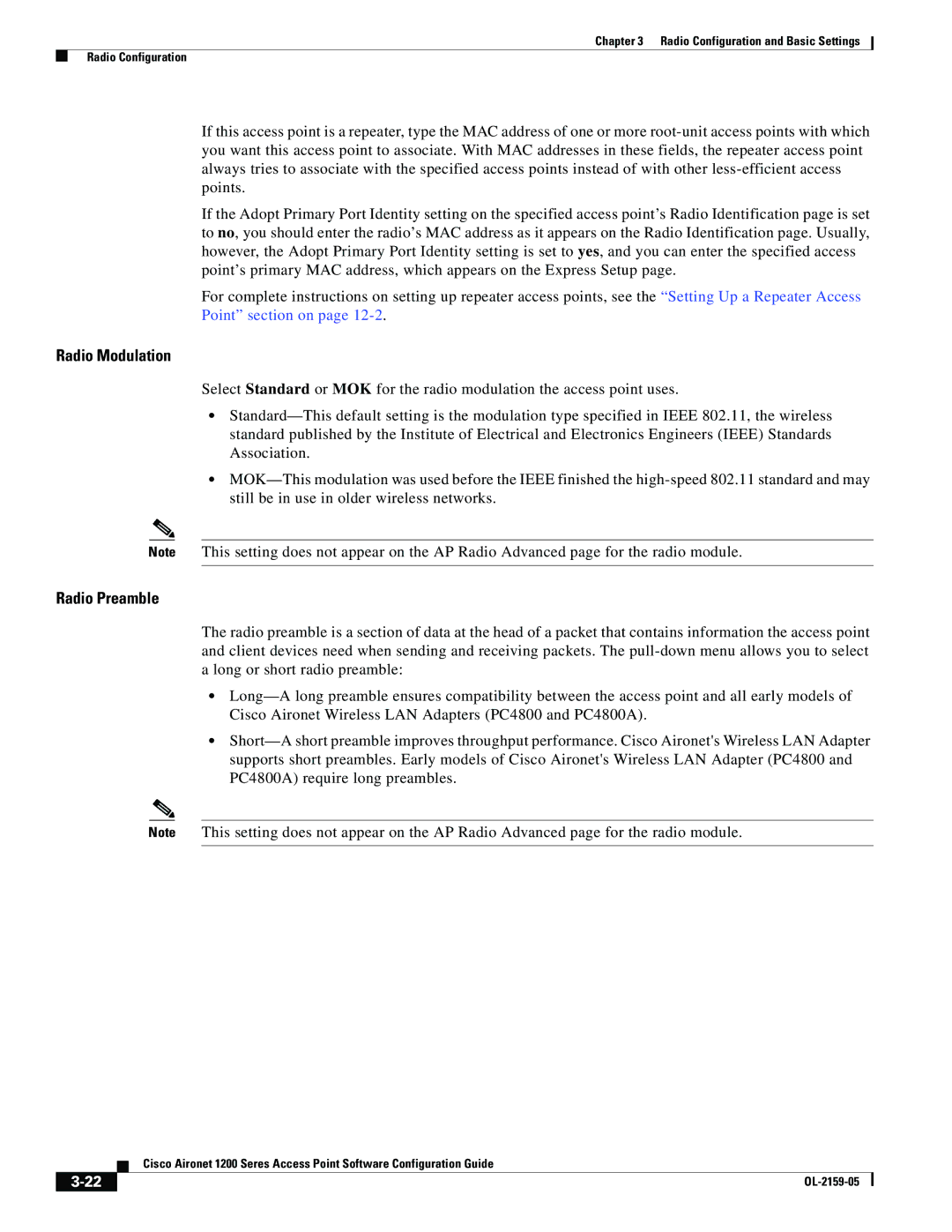 Cisco Systems DL-2159-05 manual Radio Modulation, Radio Preamble 