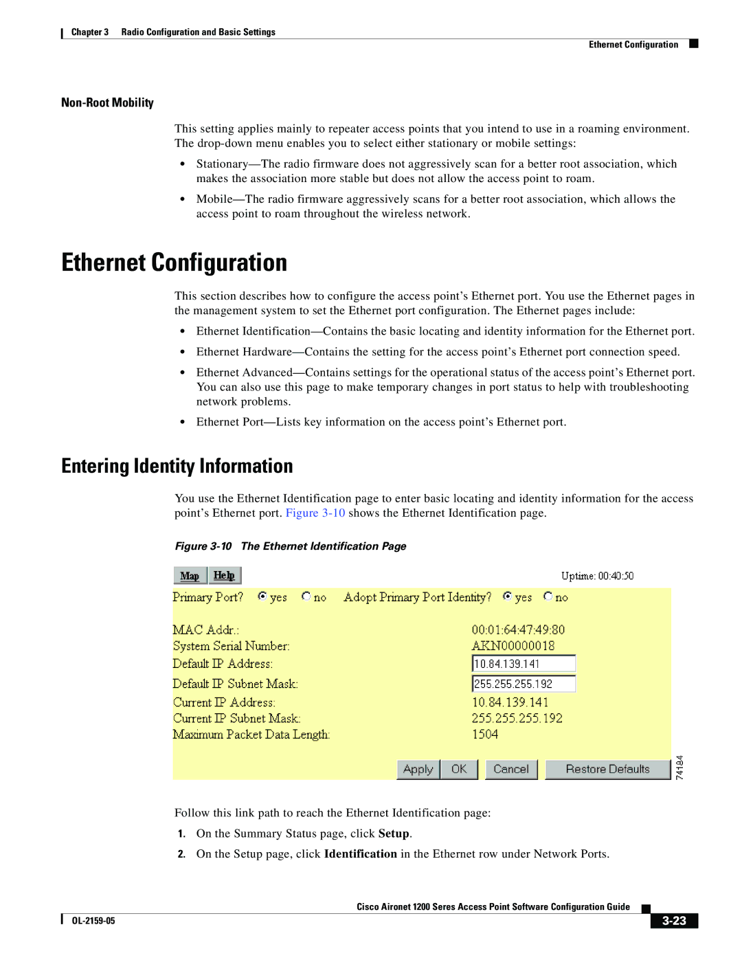 Cisco Systems DL-2159-05 manual Ethernet Configuration, Non-Root Mobility 