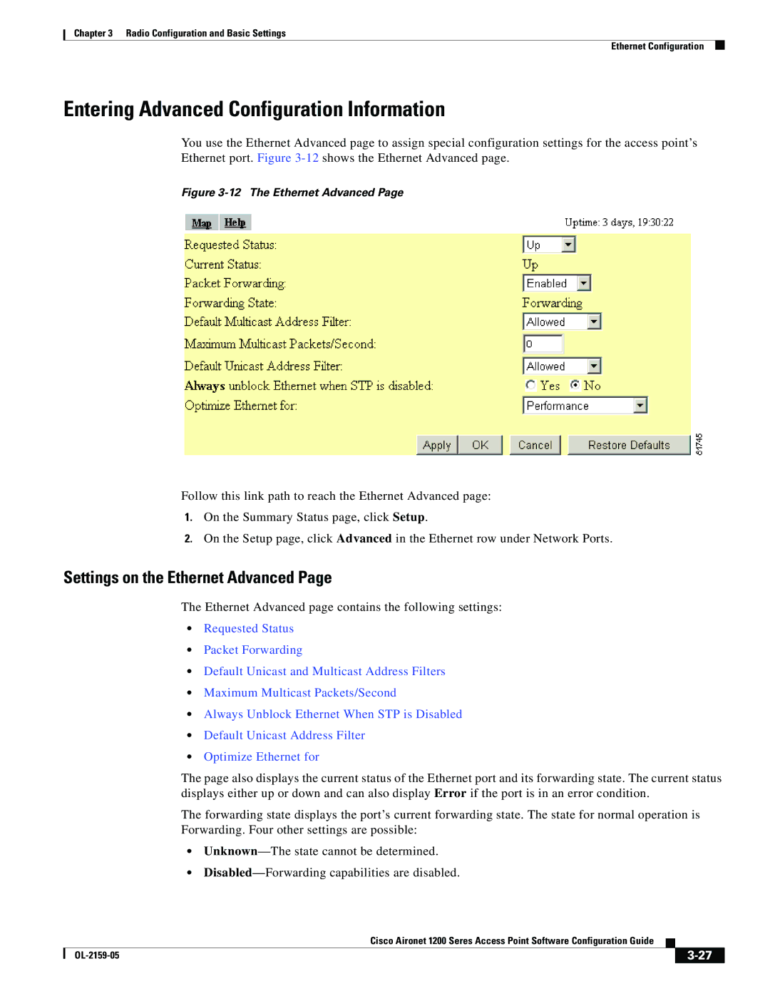 Cisco Systems DL-2159-05 manual Settings on the Ethernet Advanced, Ethernet Advanced page contains the following settings 