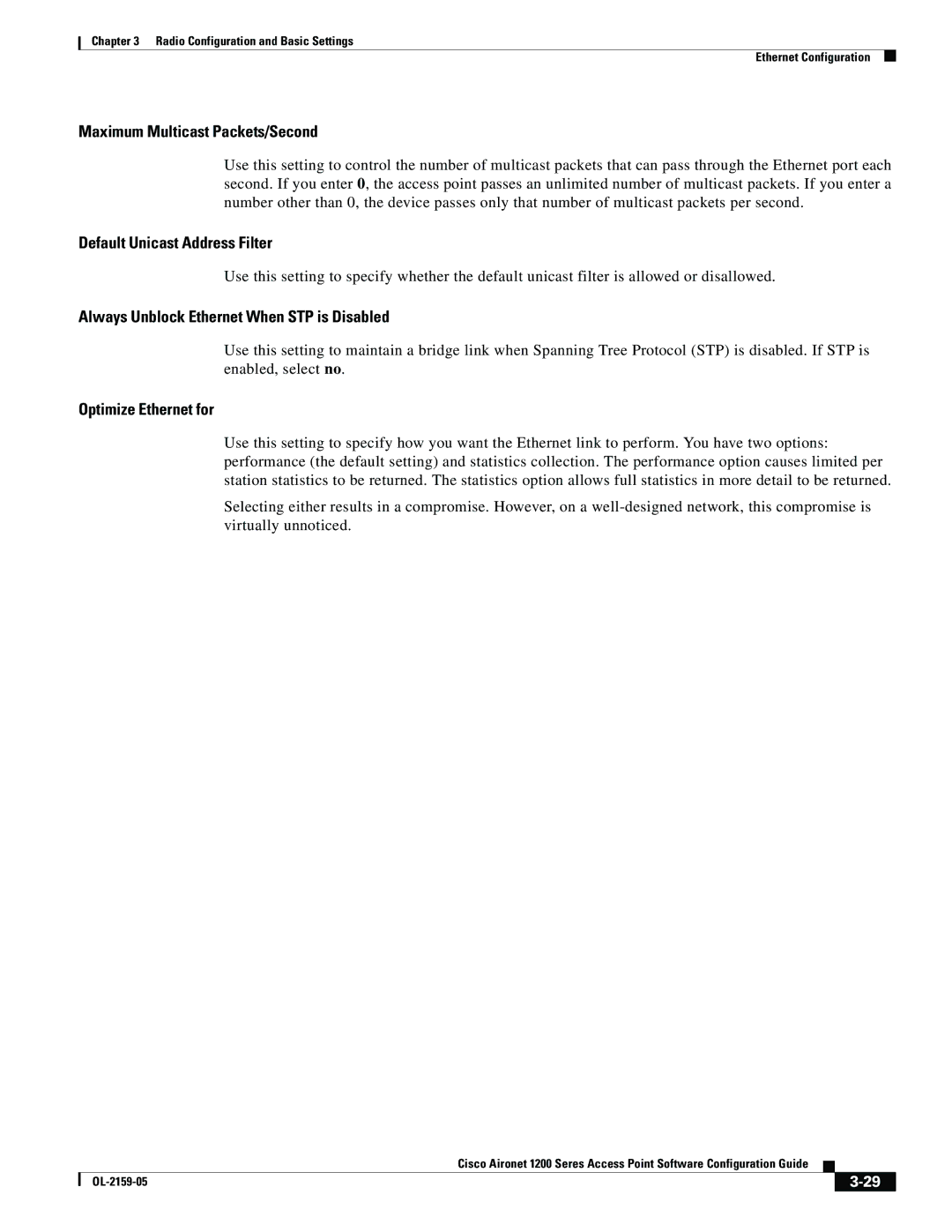 Cisco Systems DL-2159-05 manual Default Unicast Address Filter, Always Unblock Ethernet When STP is Disabled 