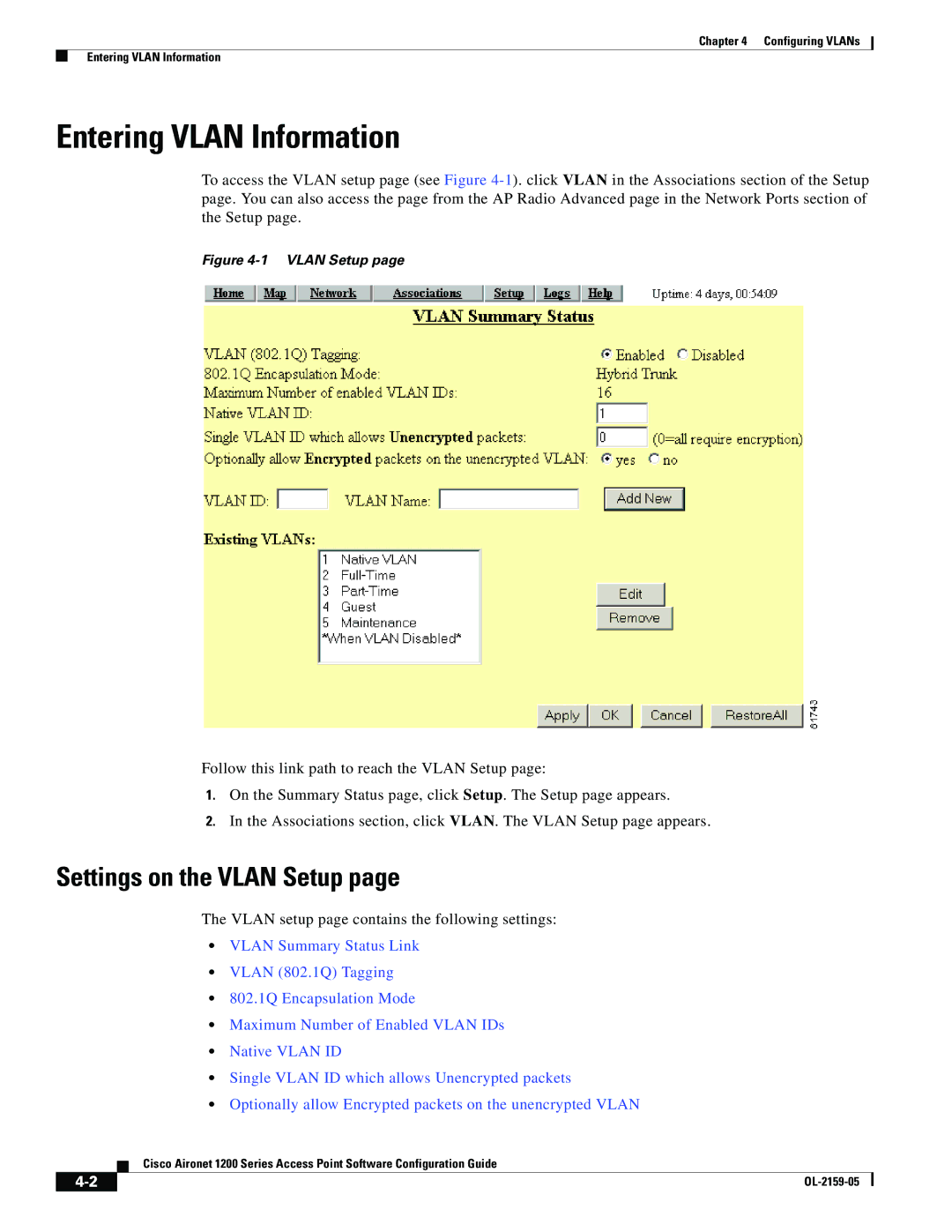 Cisco Systems DL-2159-05 manual Entering Vlan Information, Settings on the Vlan Setup 