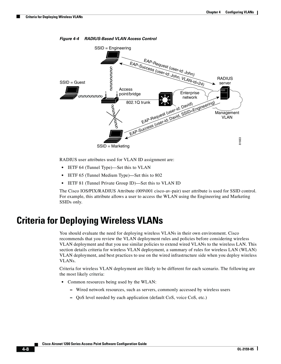 Cisco Systems DL-2159-05 manual Criteria for Deploying Wireless VLANs, Vlan 