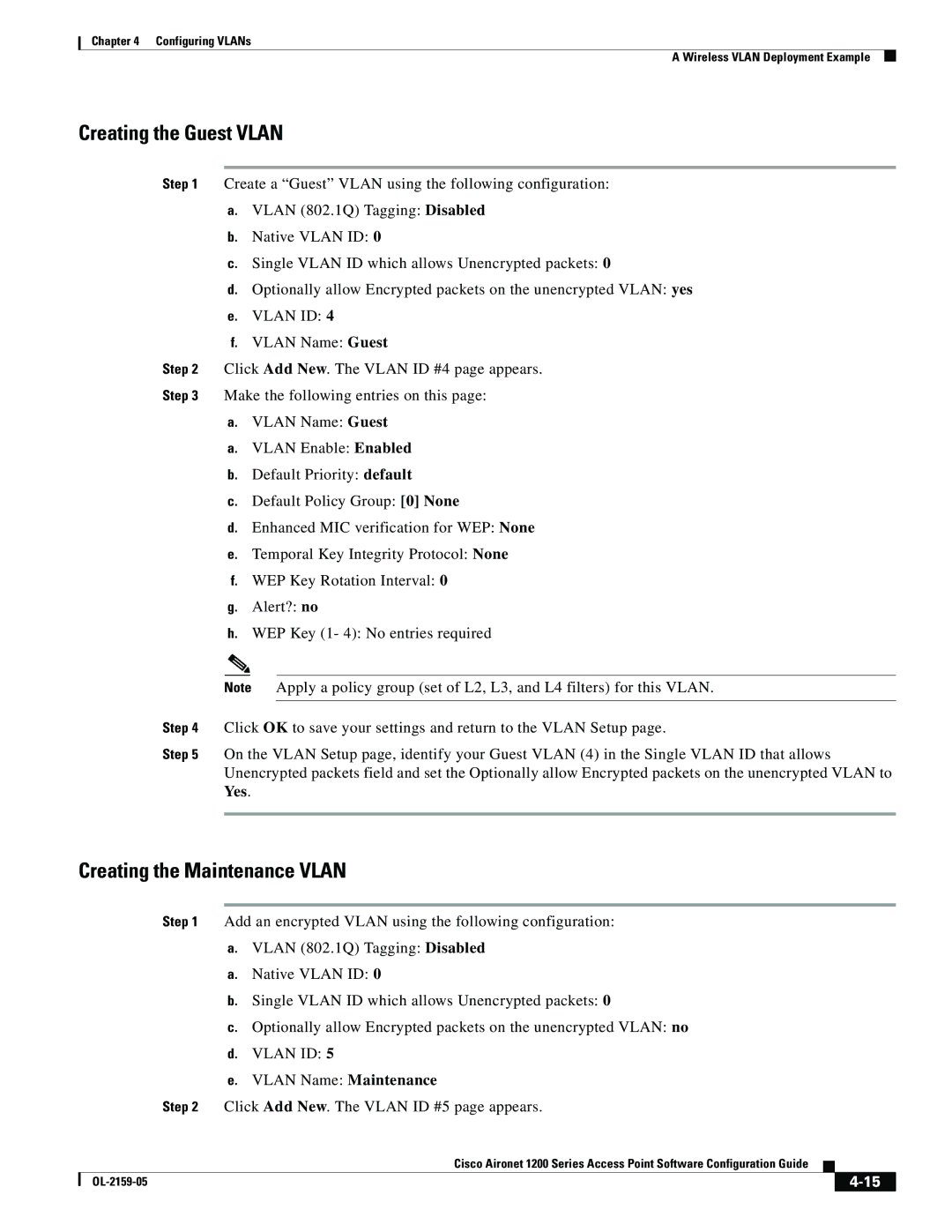 Cisco Systems DL-2159-05 manual Creating the Guest Vlan, Creating the Maintenance Vlan 