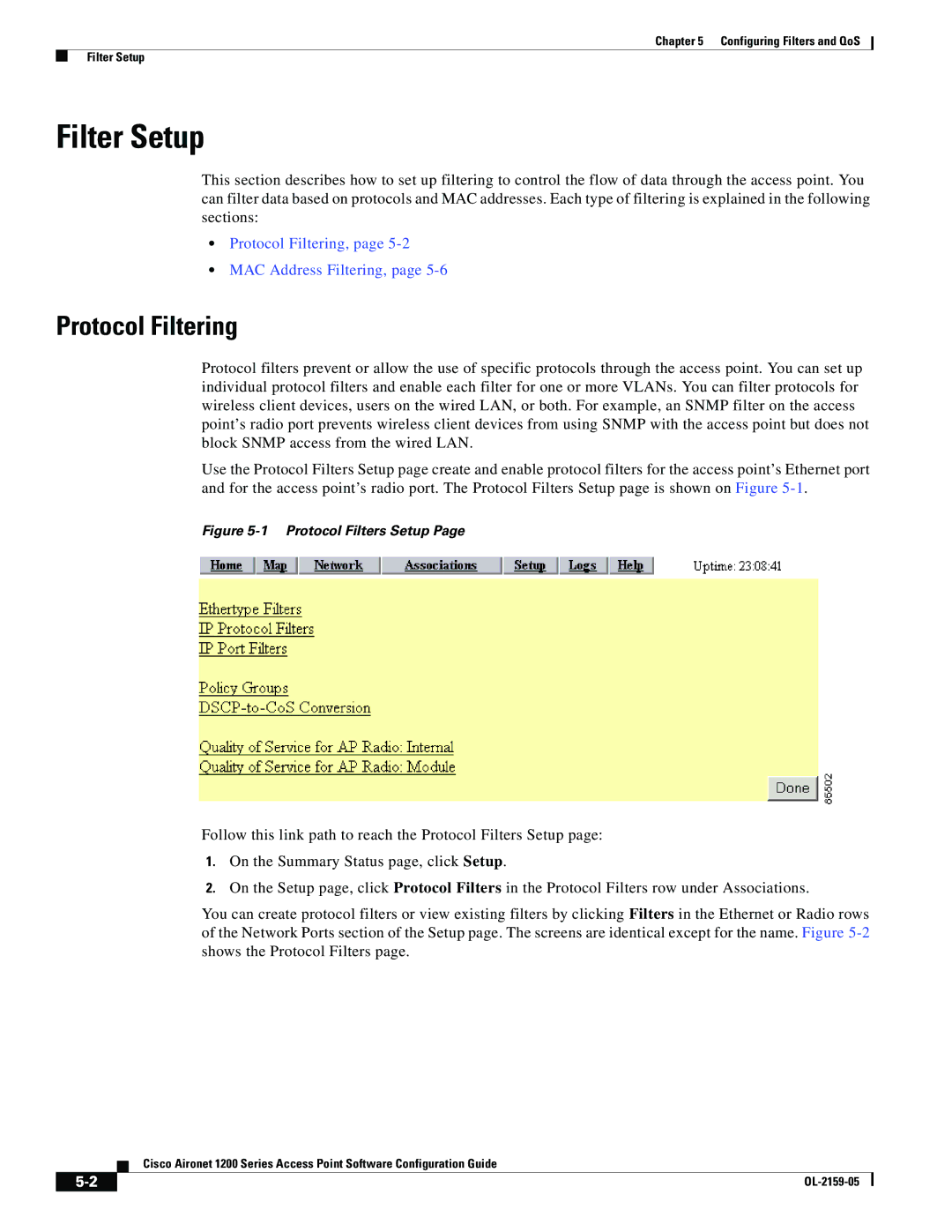 Cisco Systems DL-2159-05 manual Filter Setup, Protocol Filtering 