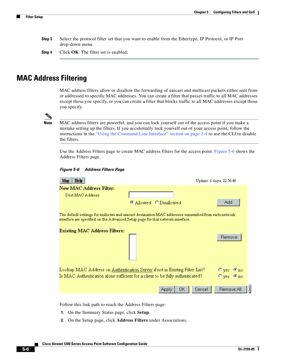 Cisco Systems DL-2159-05 manual MAC Address Filtering, Address Filters 