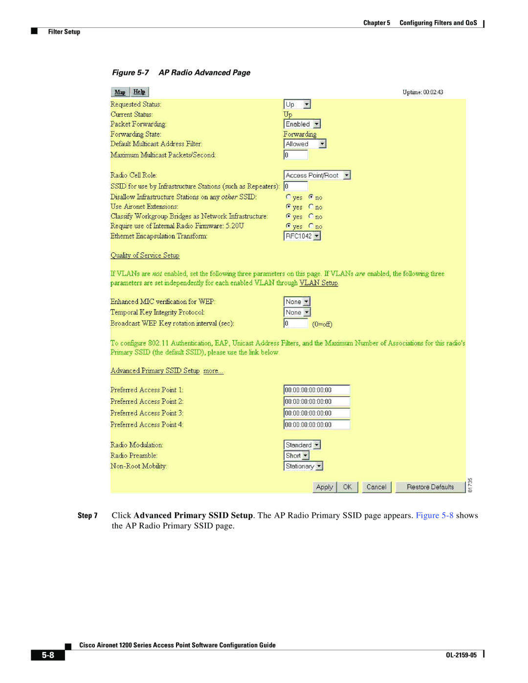 Cisco Systems DL-2159-05 manual AP Radio Advanced 