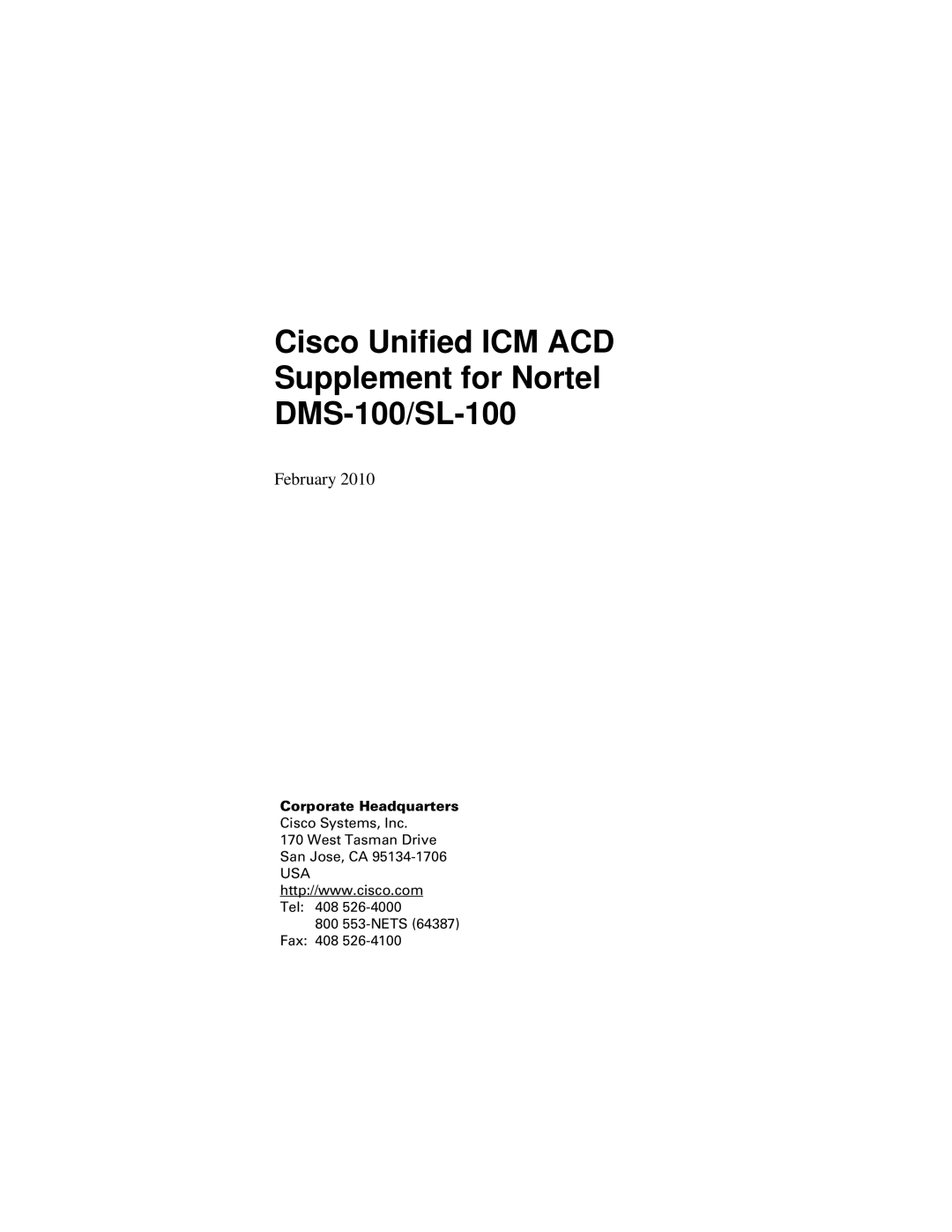 Cisco Systems manual Cisco Unified ICM ACD Supplement for Nortel DMS-100/SL-100 