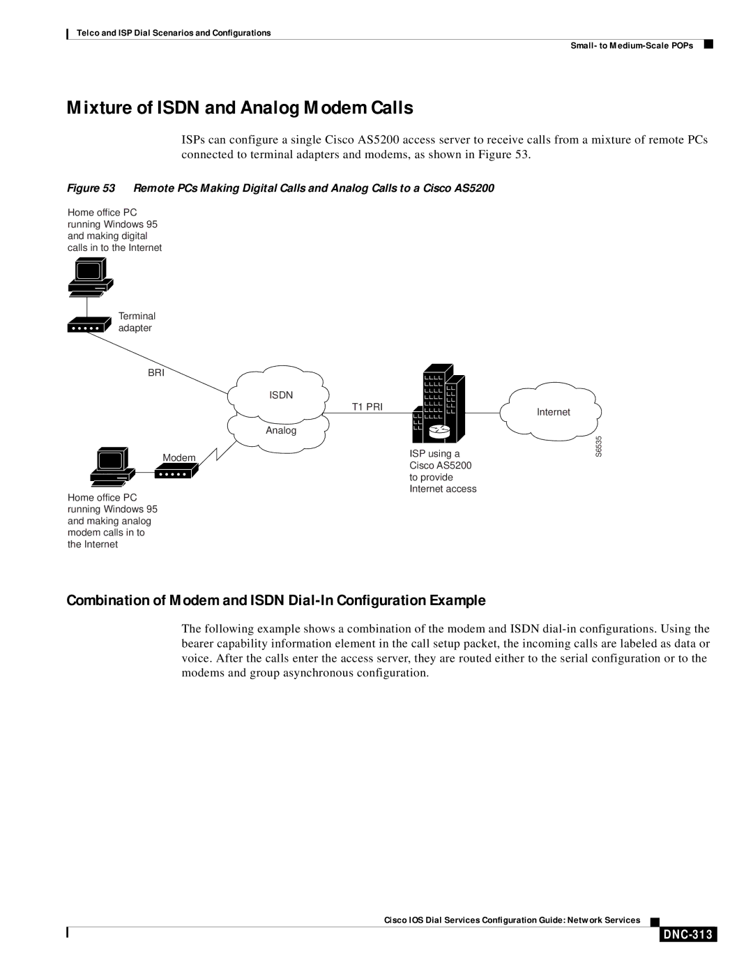 Cisco Systems DNC-305 Mixture of Isdn and Analog Modem Calls, Combination of Modem and Isdn Dial-In Configuration Example 