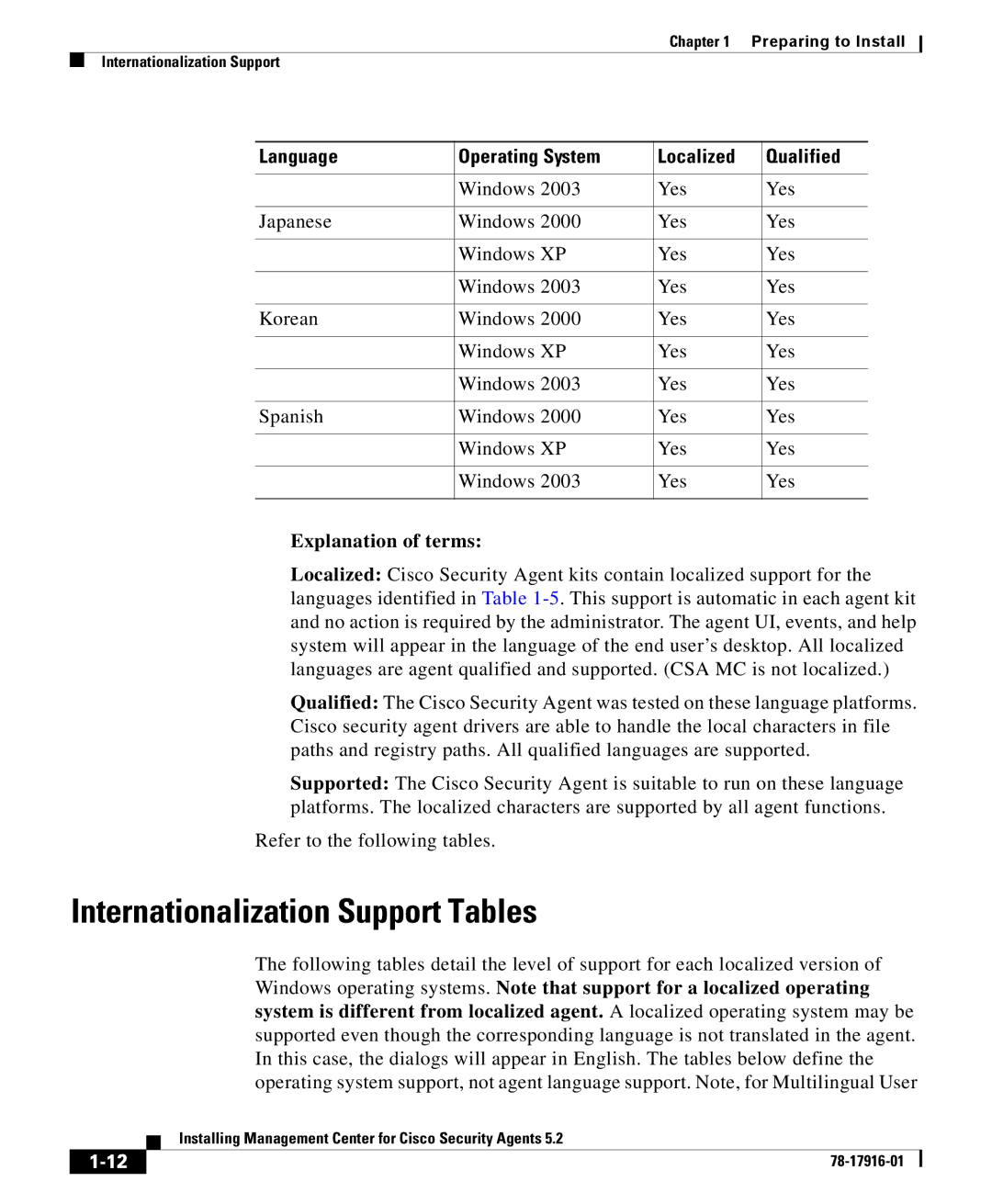 Cisco Systems DOC-78-17916 manual Internationalization Support Tables, Explanation of terms 