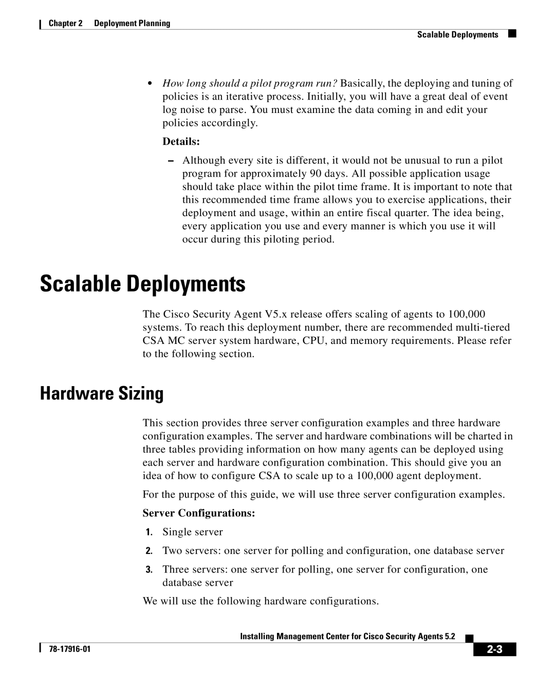 Cisco Systems DOC-78-17916 manual Scalable Deployments, Hardware Sizing, Server Configurations 