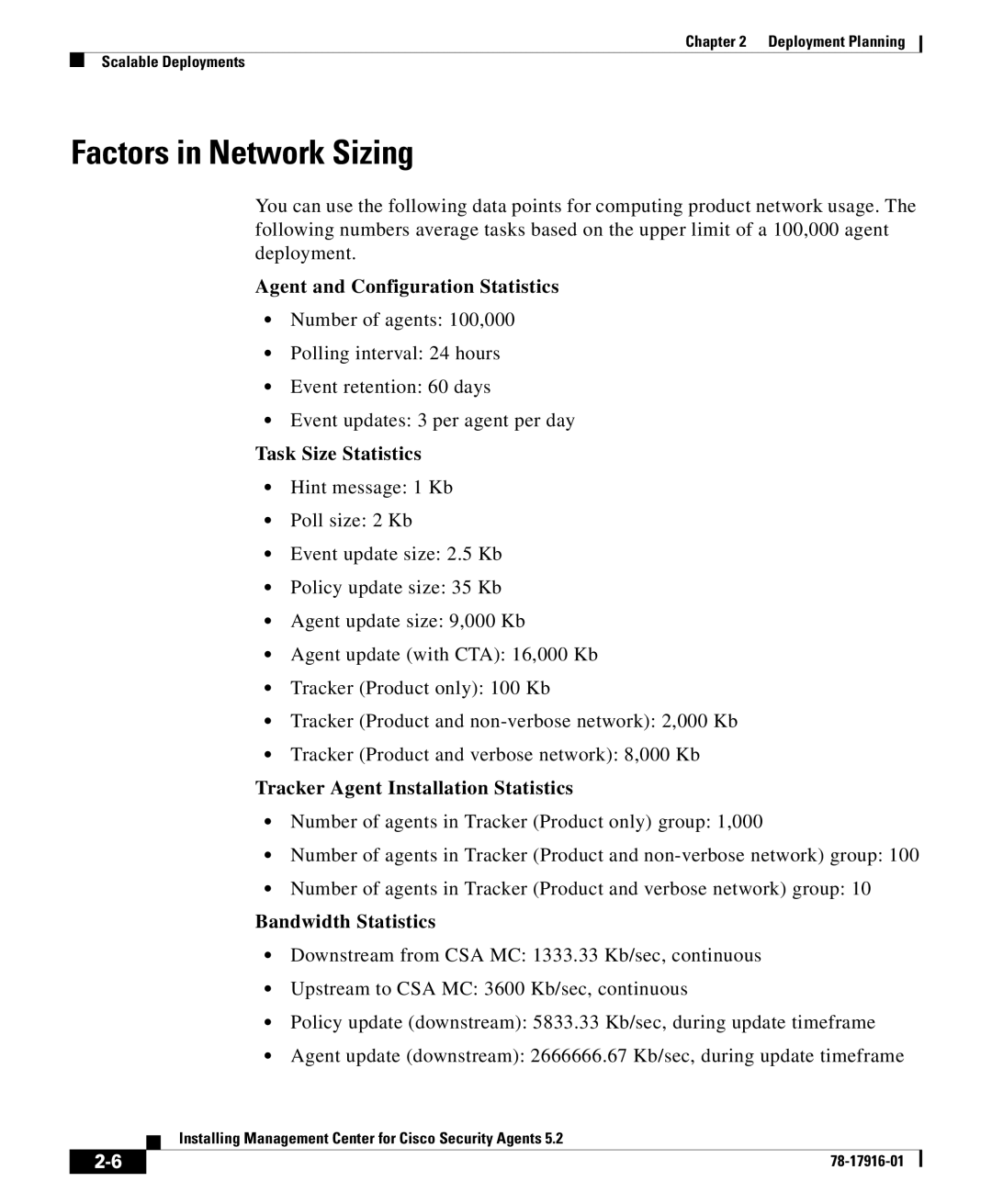 Cisco Systems DOC-78-17916 manual Factors in Network Sizing, Agent and Configuration Statistics, Task Size Statistics 