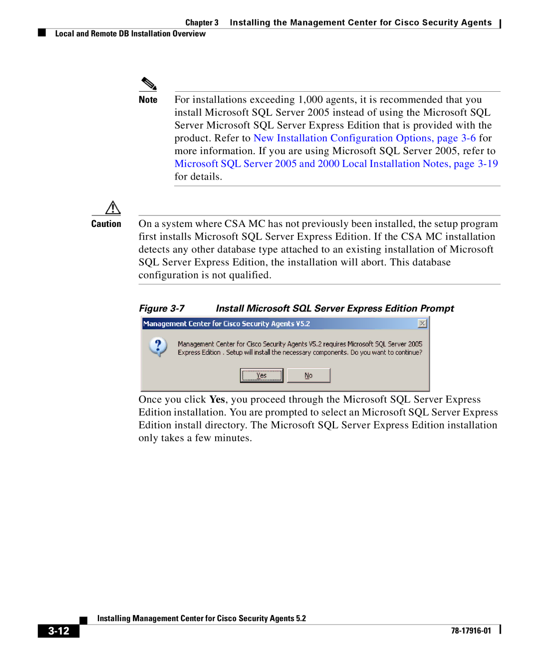 Cisco Systems DOC-78-17916 manual Install Microsoft SQL Server Express Edition Prompt 