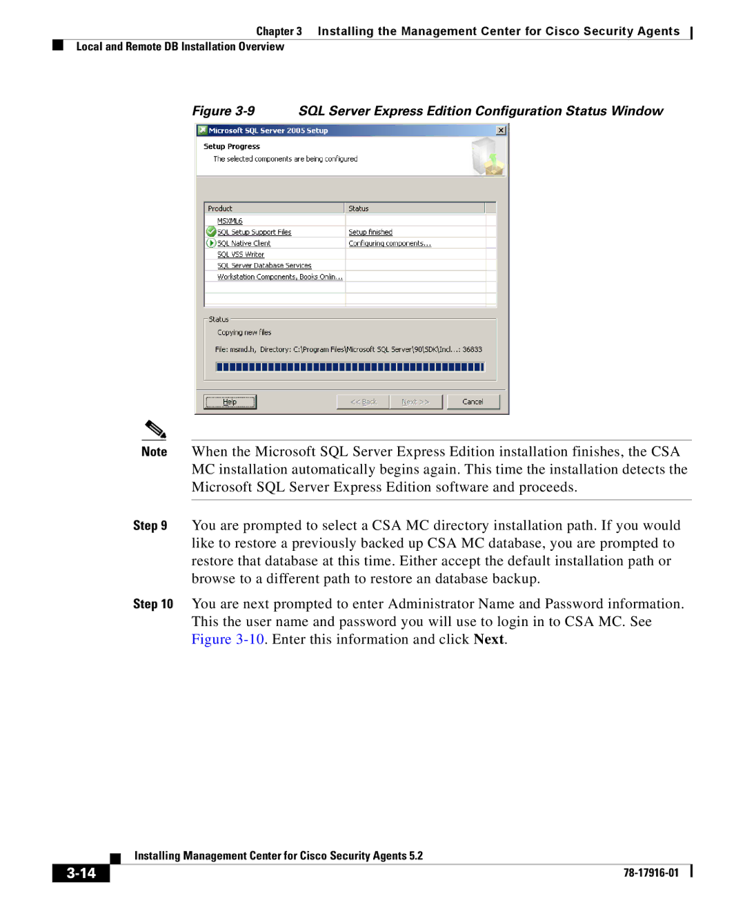 Cisco Systems DOC-78-17916 manual SQL Server Express Edition Configuration Status Window 