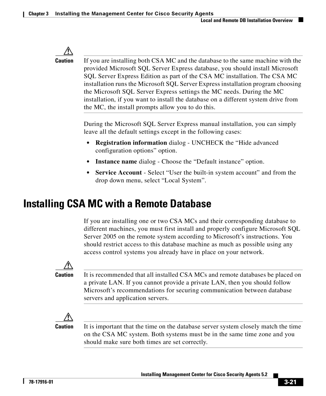 Cisco Systems DOC-78-17916 manual Installing CSA MC with a Remote Database 