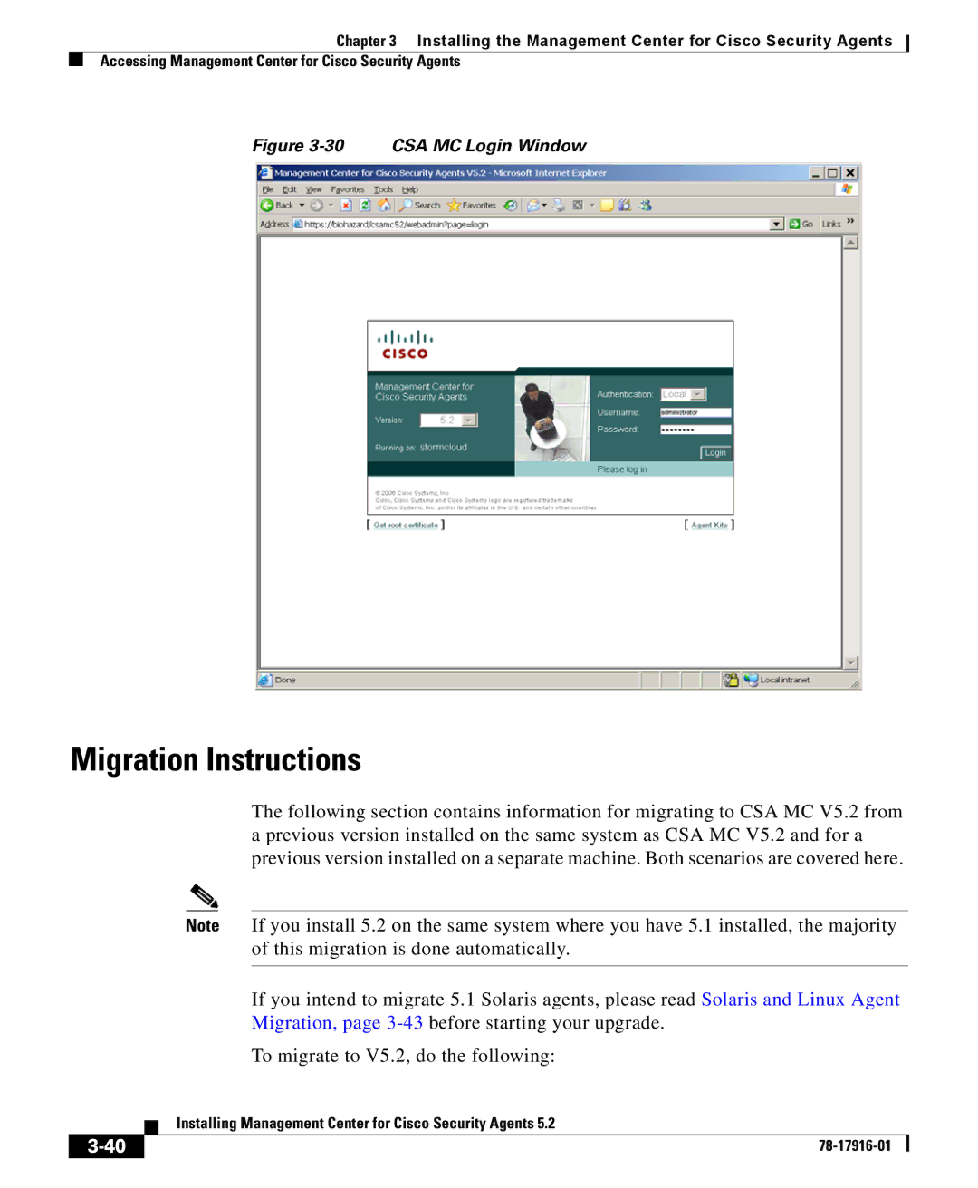 Cisco Systems DOC-78-17916 manual Migration Instructions, CSA MC Login Window 