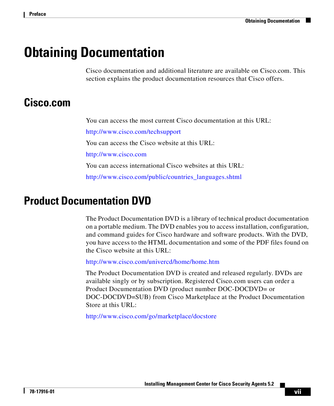 Cisco Systems DOC-78-17916 manual Obtaining Documentation, Cisco.com, Product Documentation DVD 