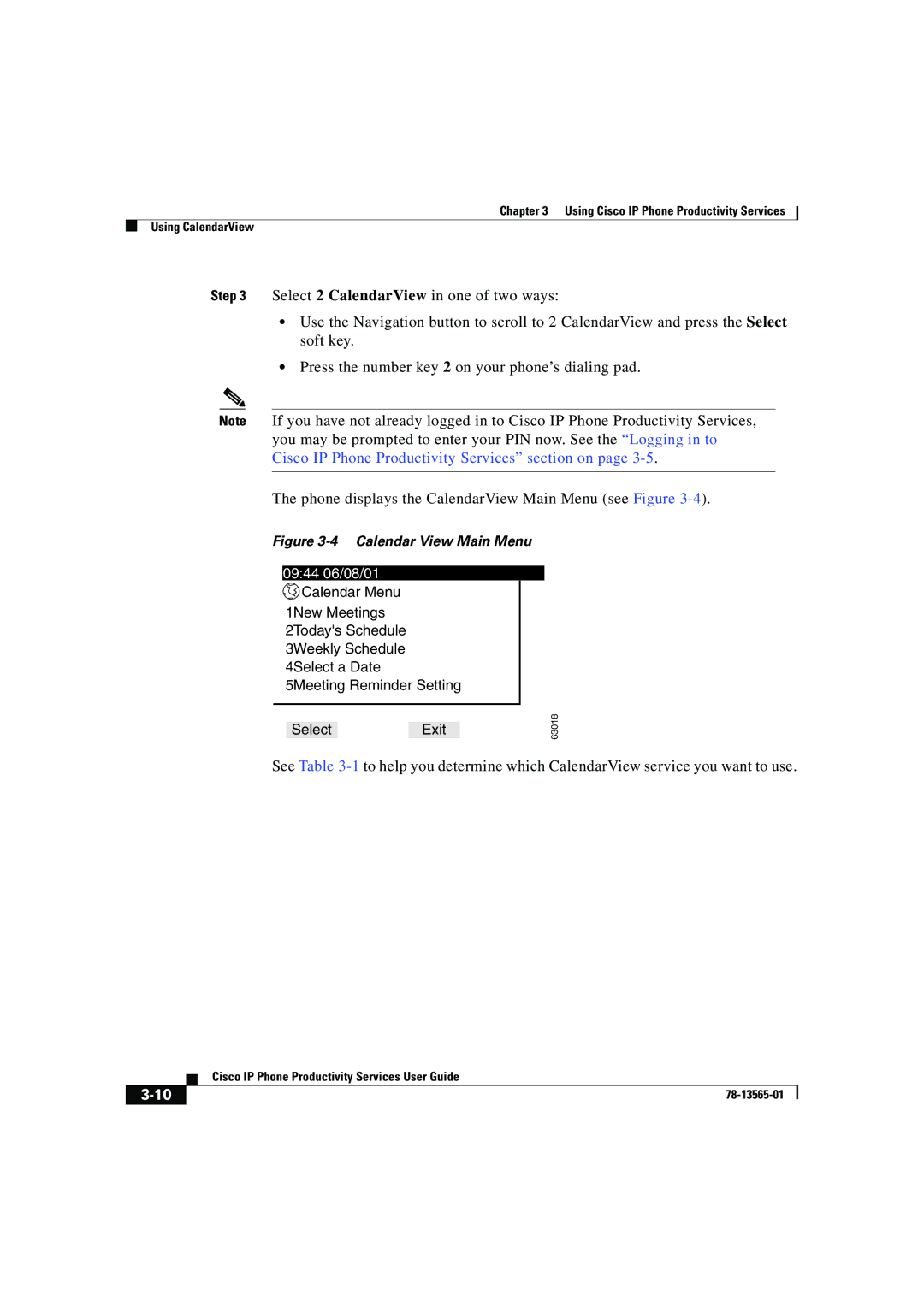 Cisco Systems DOC-7813565= manual Calendar View Main Menu 