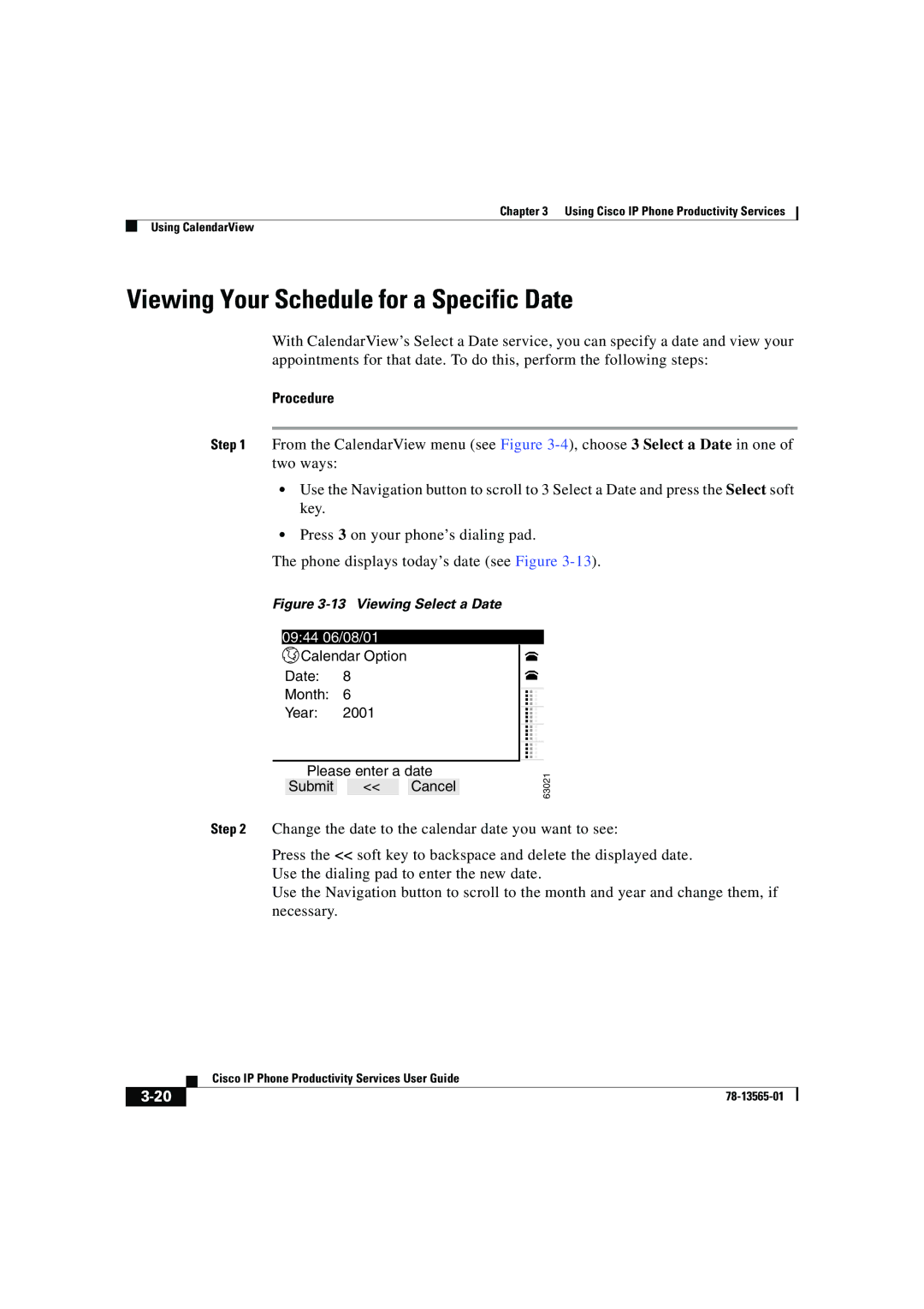 Cisco Systems DOC-7813565= manual Viewing Your Schedule for a Specific Date, Viewing Select a Date 