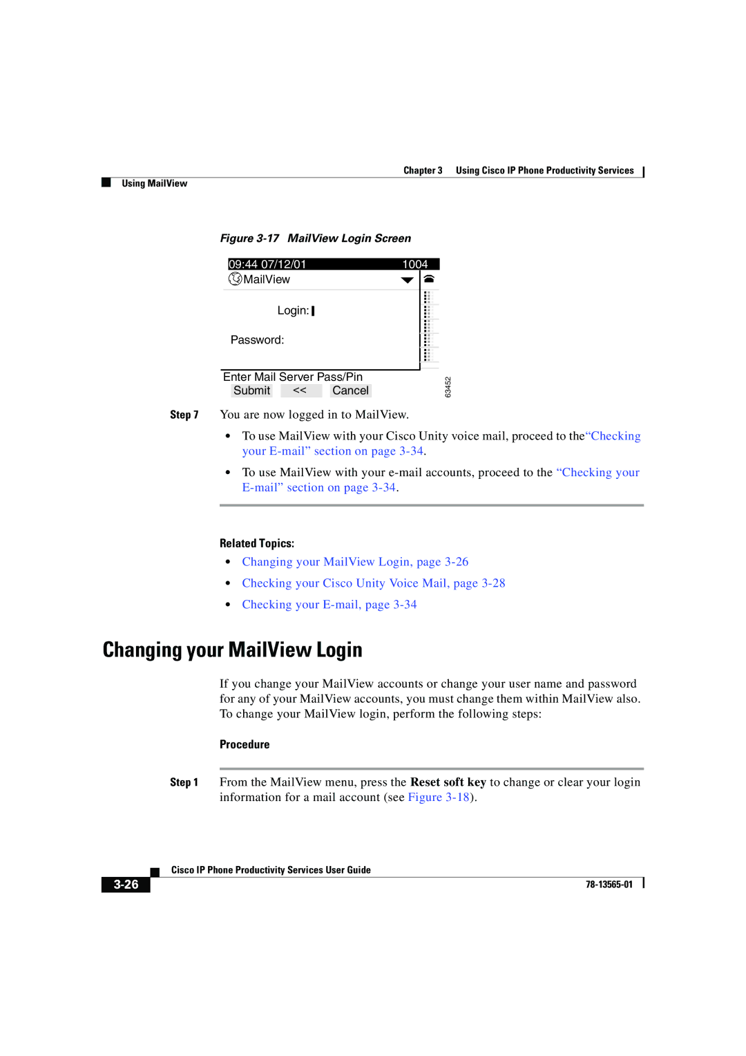 Cisco Systems DOC-7813565= manual Changing your MailView Login, MailView Login Screen 