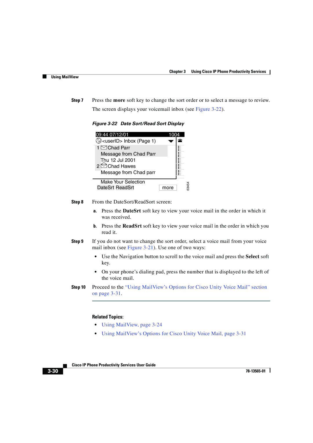 Cisco Systems DOC-7813565= manual Date Sort/Read Sort Display 