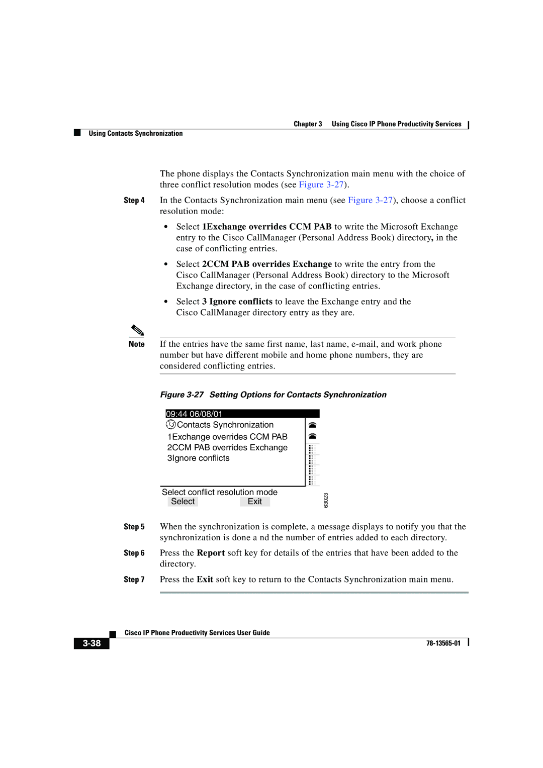 Cisco Systems DOC-7813565= manual Setting Options for Contacts Synchronization 