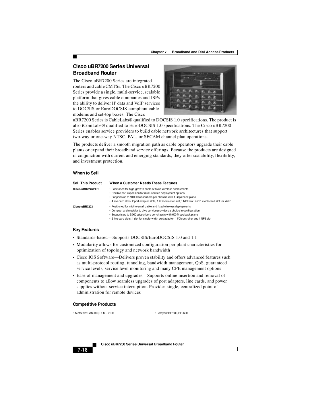 Cisco Systems DOC 785983 manual Cisco uBR7200 Series Universal Broadband Router, Cisco uBR7246VXR, Cisco uBR7223 