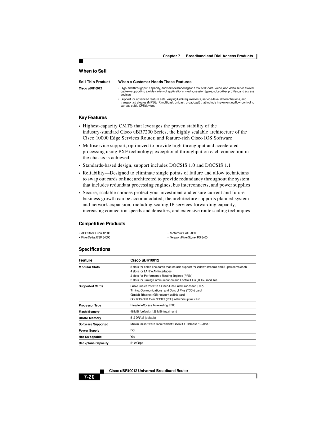 Cisco Systems DOC 785983 manual Feature Cisco uBR10012 